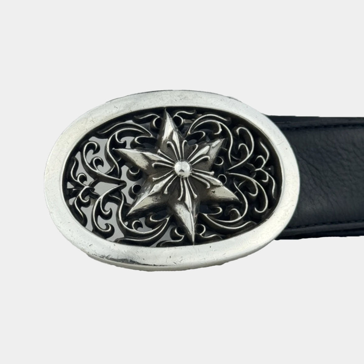 Chrome Hearts Classic .925 Silver Oval Star Buckle Leather Belt (Strap 1.5")