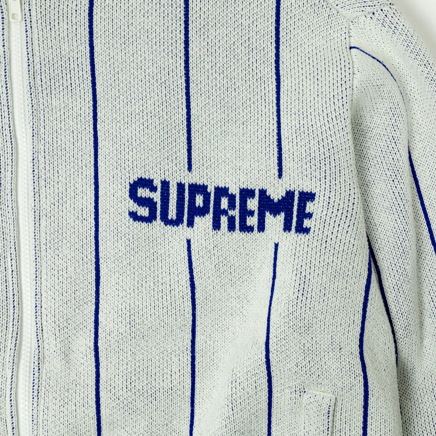 Supreme Pinstripe Zip-up Varsity Knit Sweater