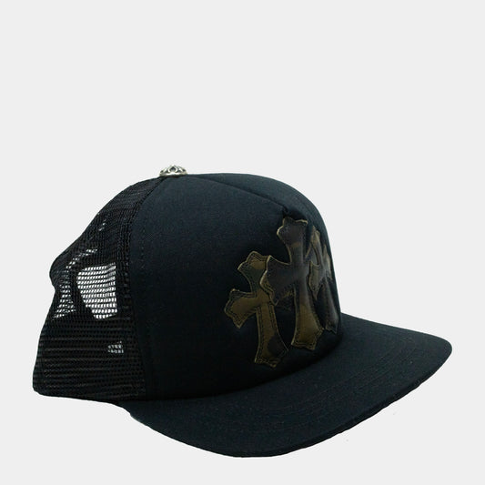 Chrome Hearts Triple Leather Cemetery Cross Trucker Hat