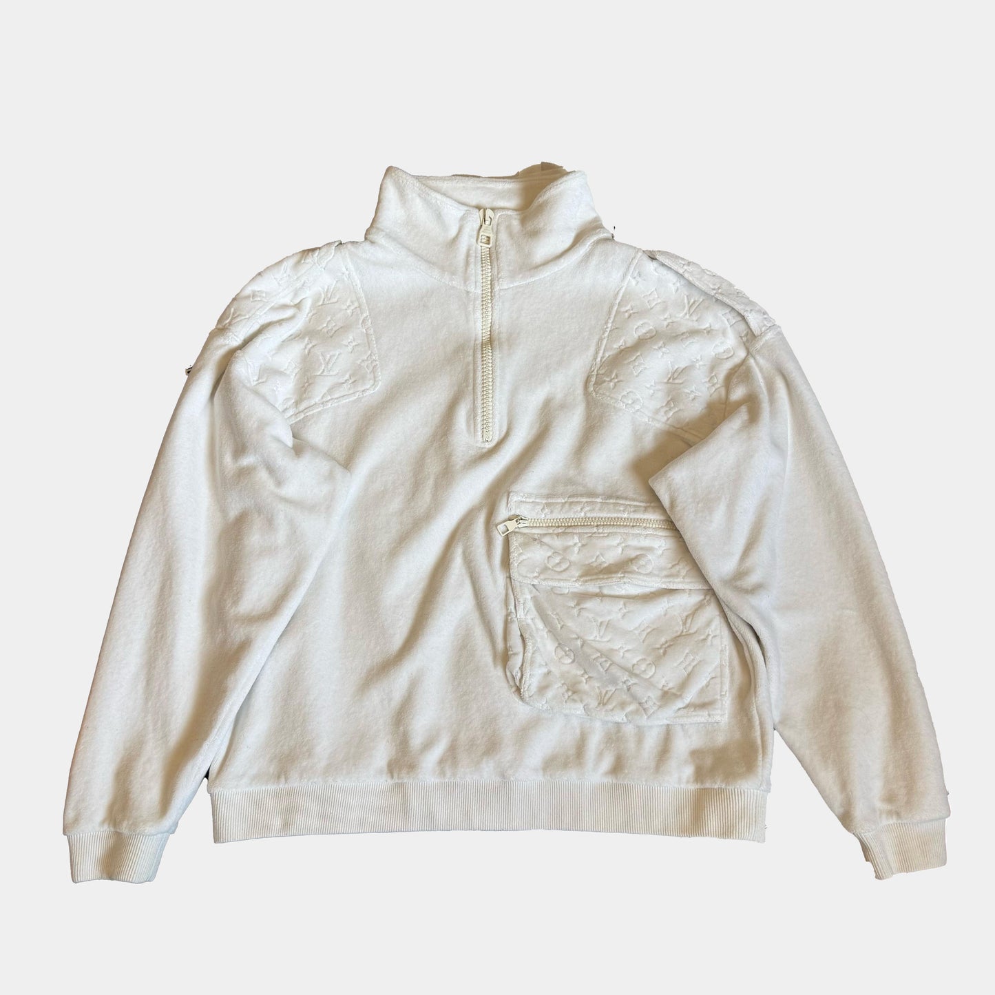 Louis Vuitton White Flocked Embossed Half-zip Sweatshirt