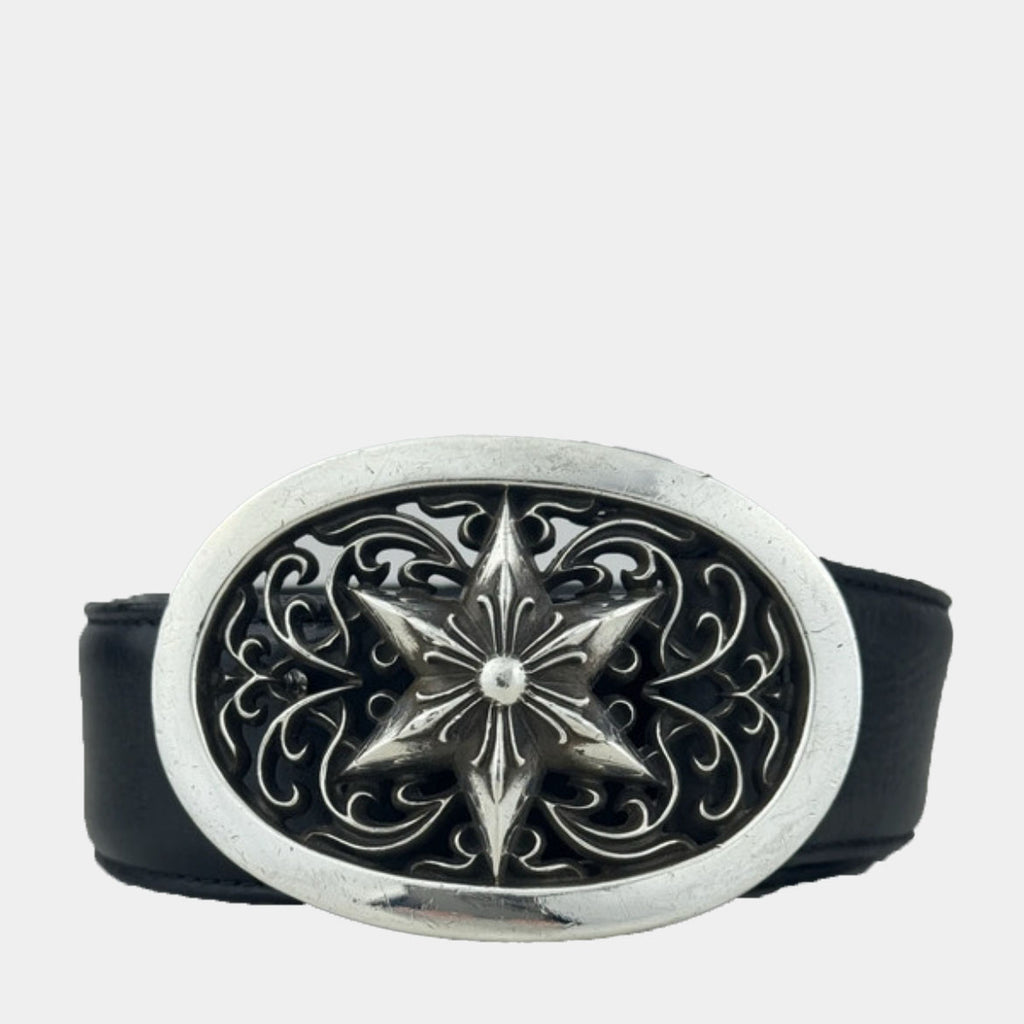 Chrome Hearts Classic .925 Silver Oval Star Buckle Leather Belt (Strap 1.5")