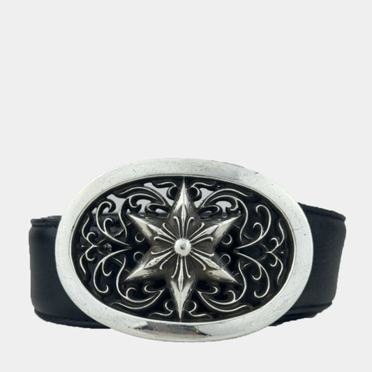 Chrome Hearts Classic .925 Silver Oval Star Buckle Leather Belt (Strap 1.5")