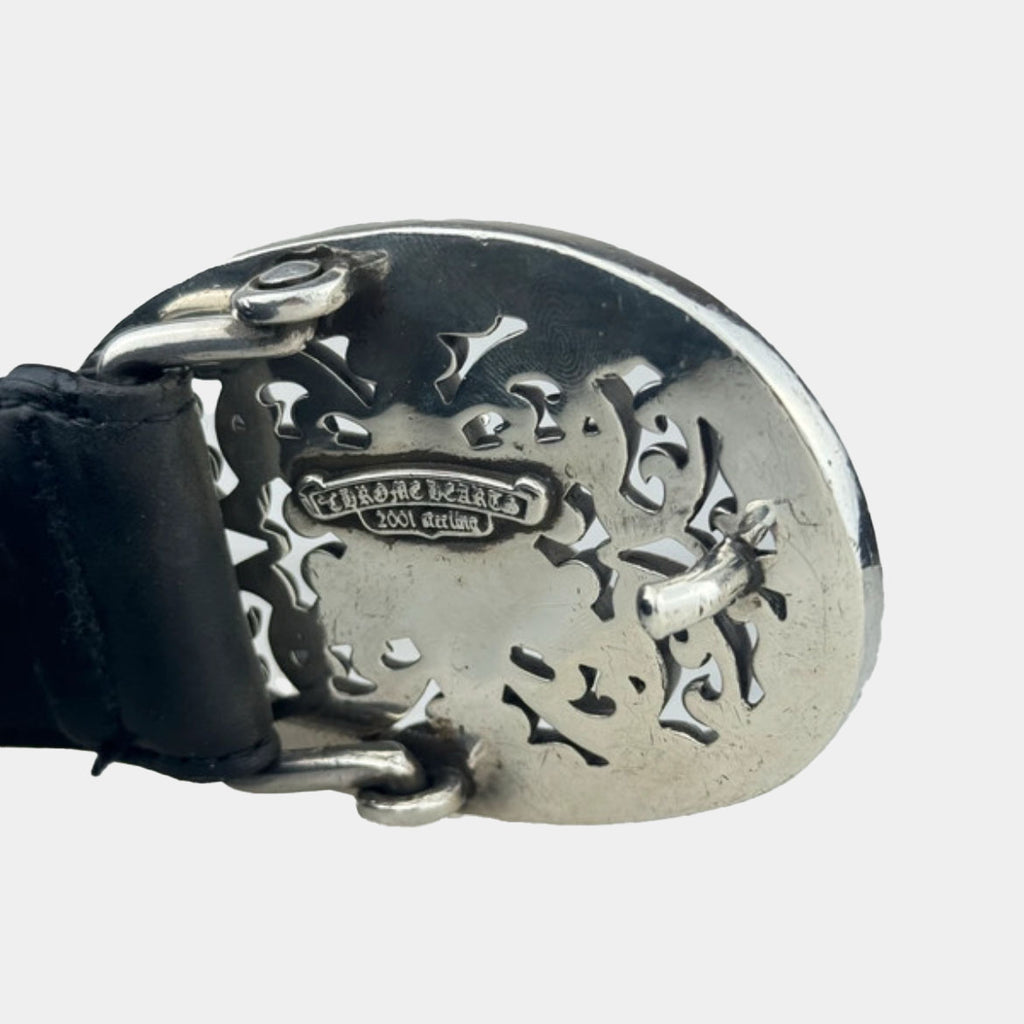 Chrome Hearts Classic .925 Silver Oval Star Buckle Leather Belt (Strap 1.5")