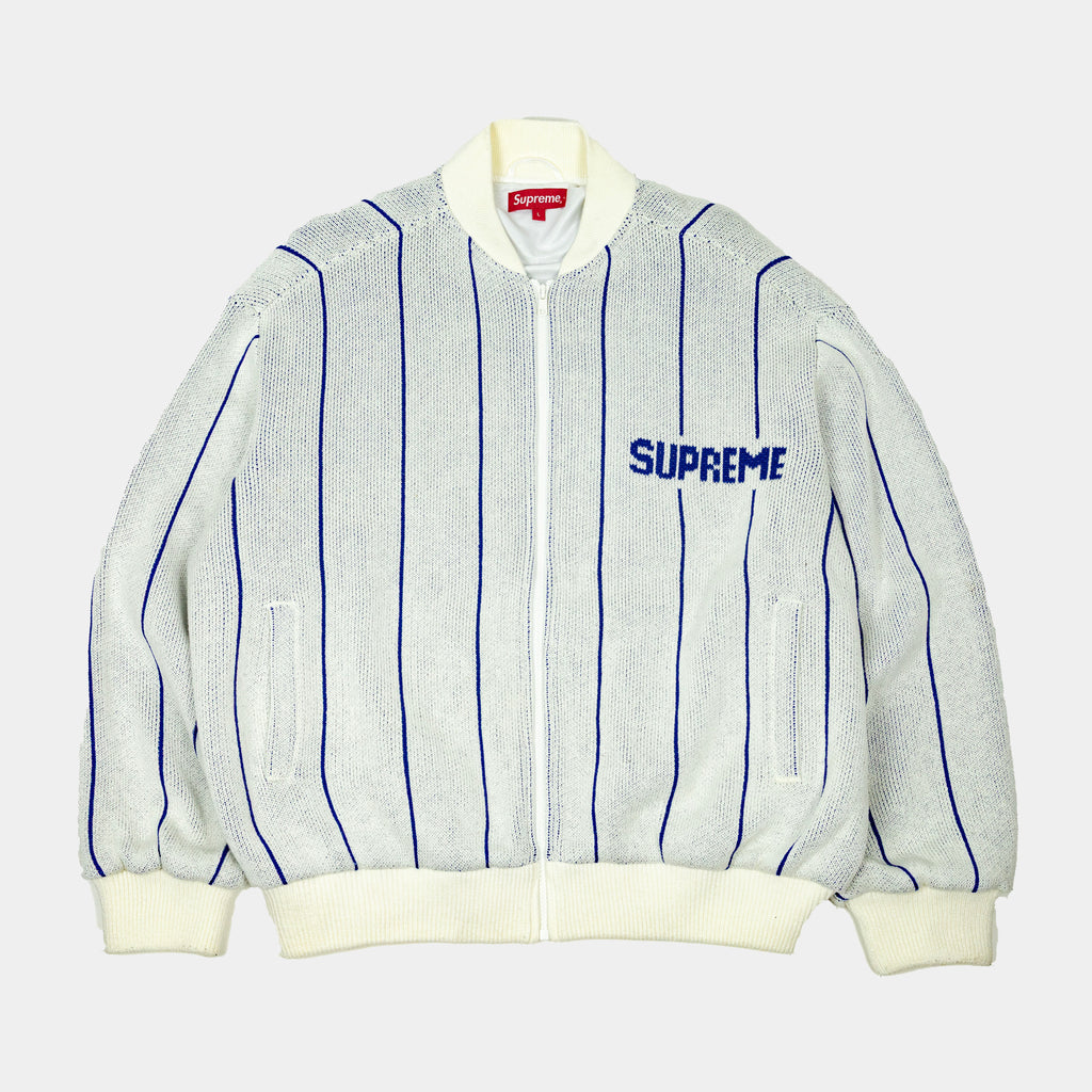 Supreme Pinstripe Zip-up Varsity Knit Sweater