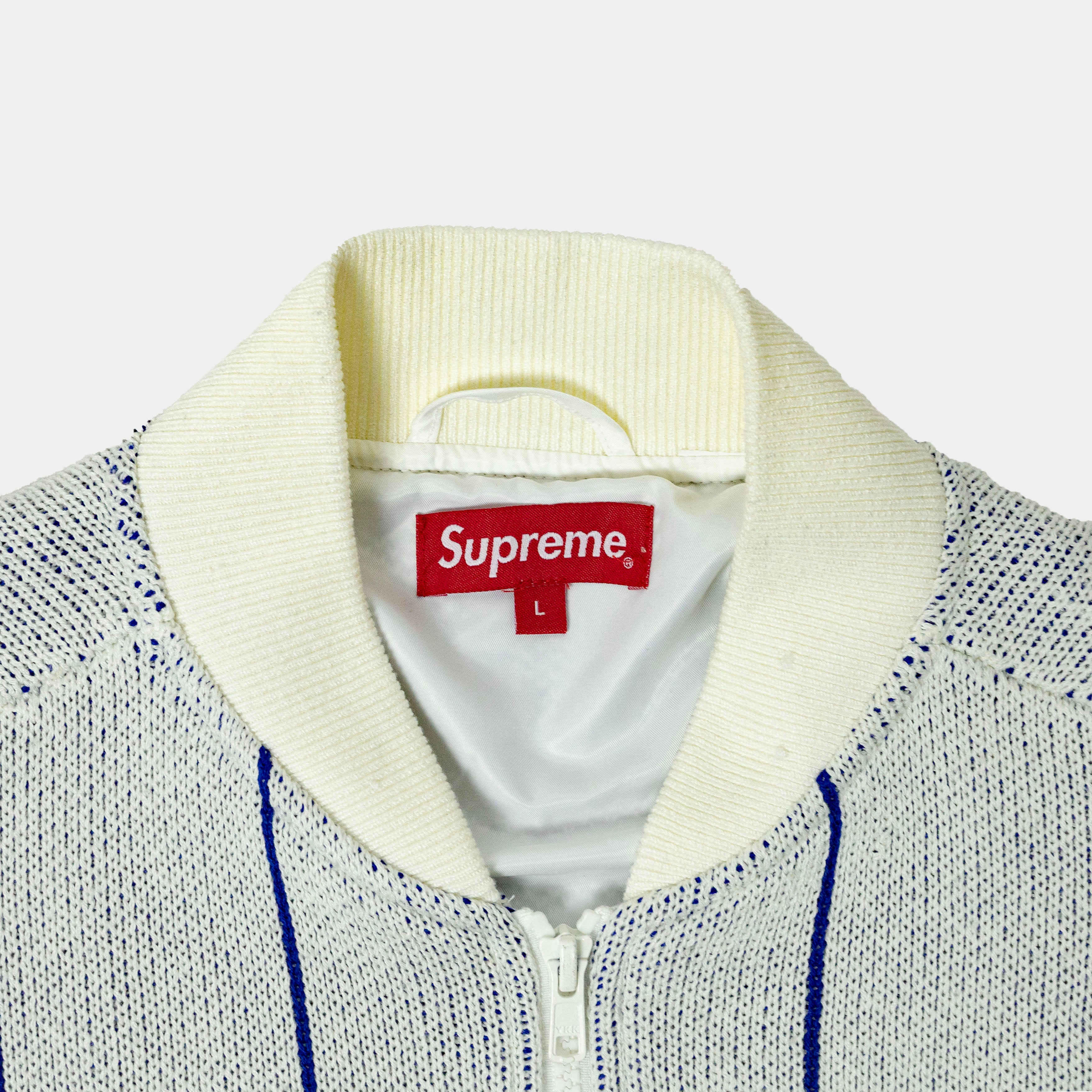 Supreme Pinstripe Zip-up Varsity Knit Sweater