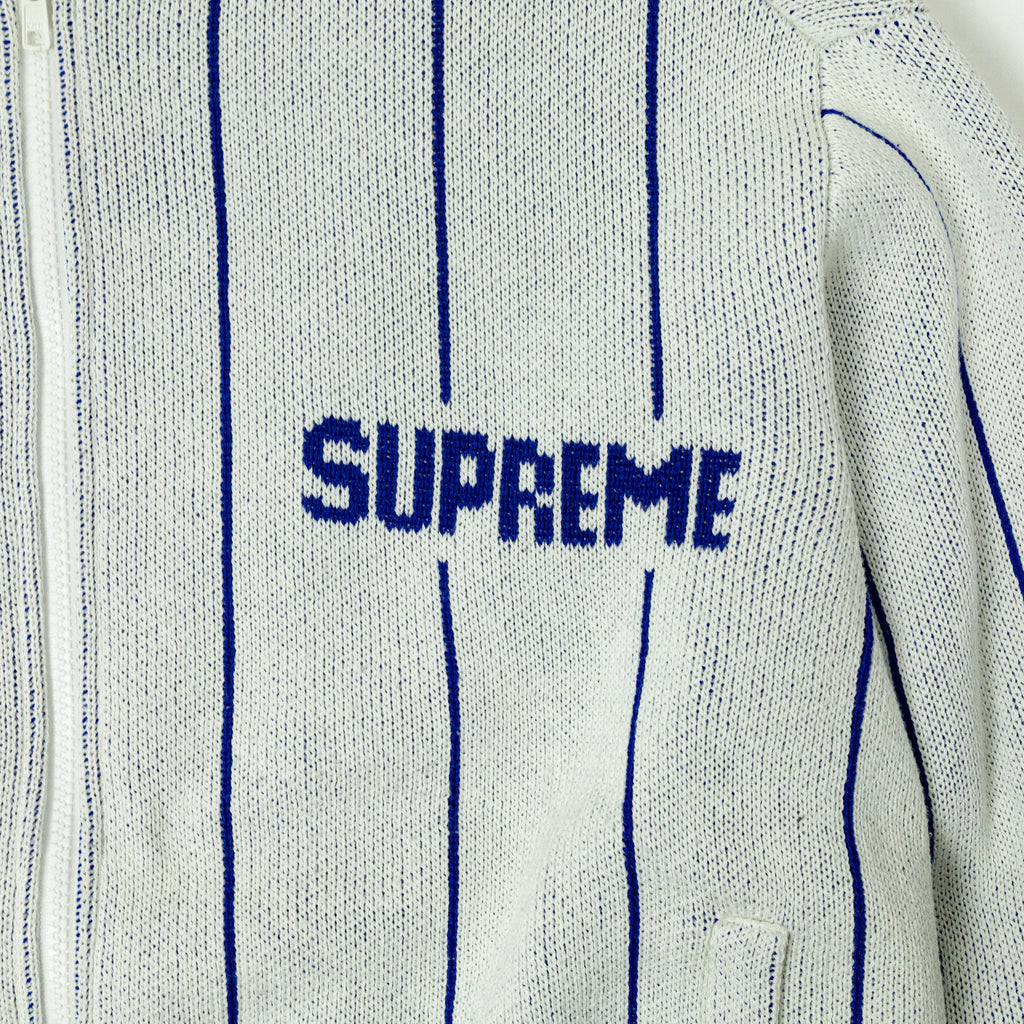Supreme Pinstripe Zip-up Varsity Knit Sweater