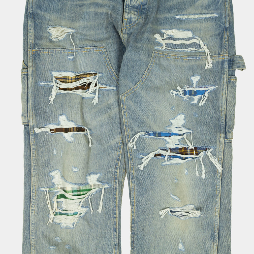 Amiri Distressed Plaid Patch Carpenter Jeans