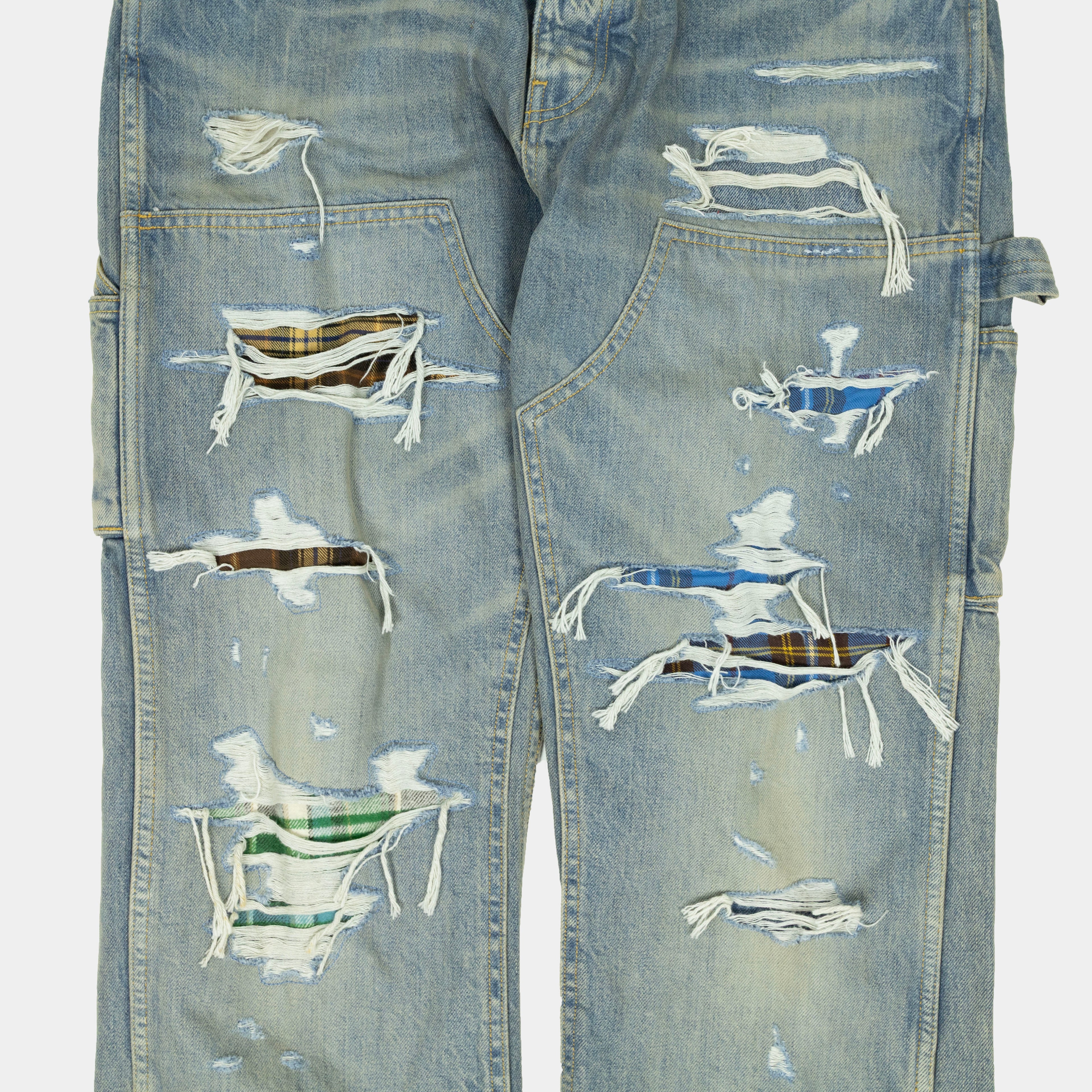 Amiri Distressed Plaid Patch Carpenter Jeans
