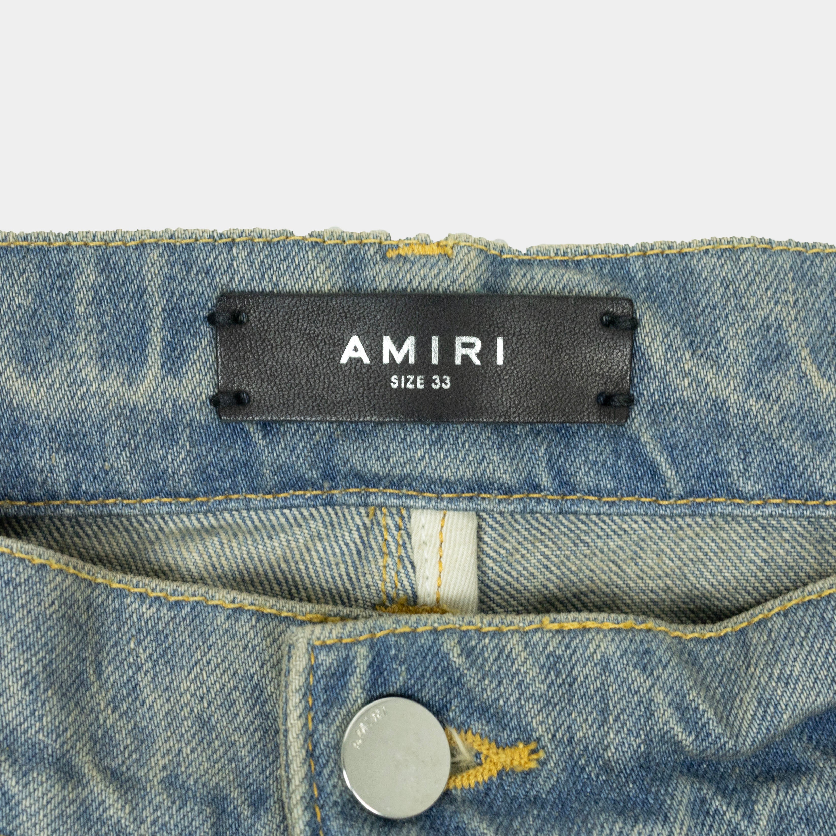 Amiri Distressed Plaid Patch Carpenter Jeans