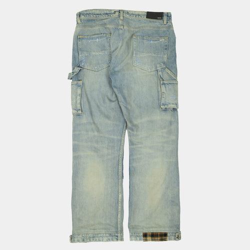 Amiri Distressed Plaid Patch Carpenter Jeans