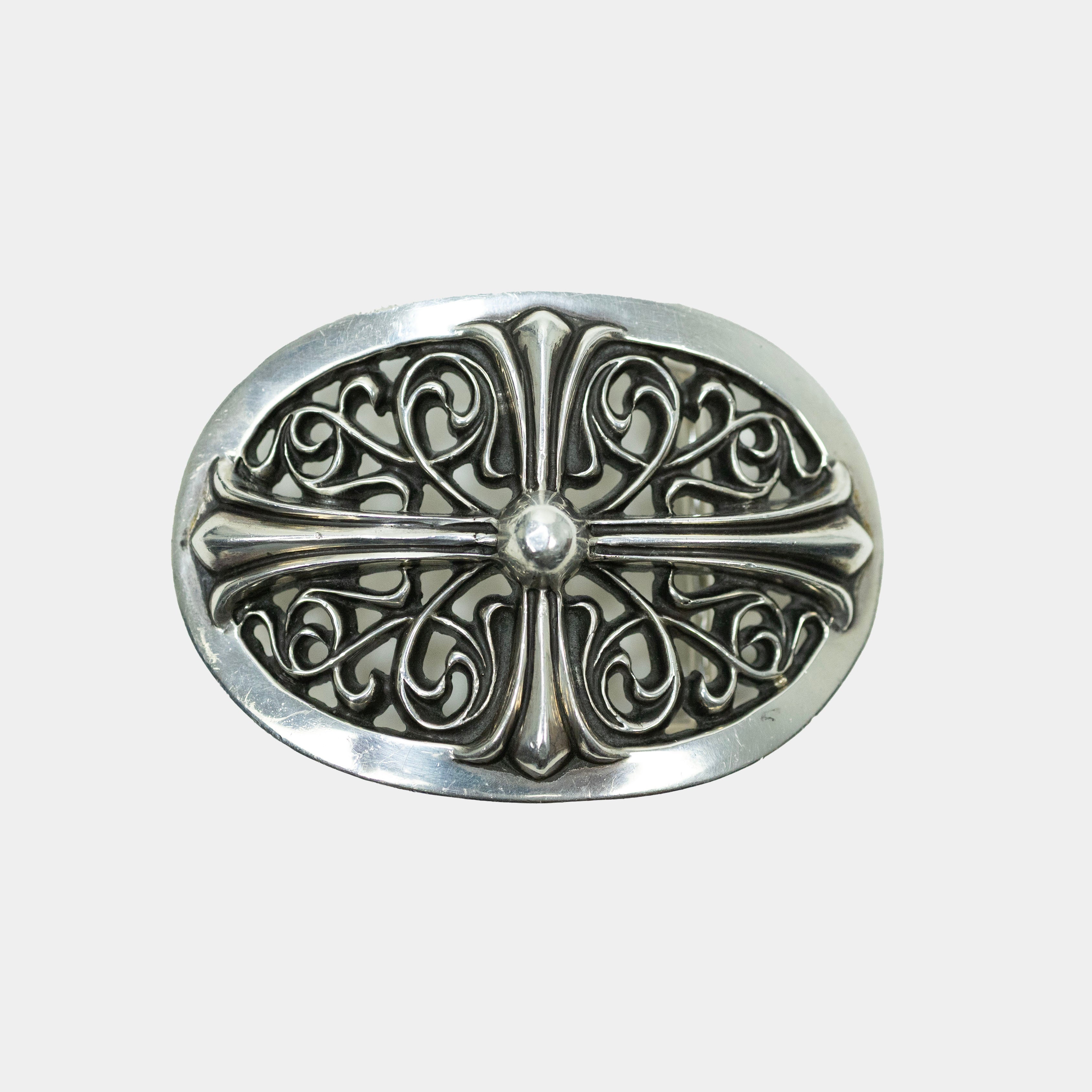 Chrome Hearts Classic .925 Silver Oval Keeper Buckle Leather Belt (Strap 1.5")