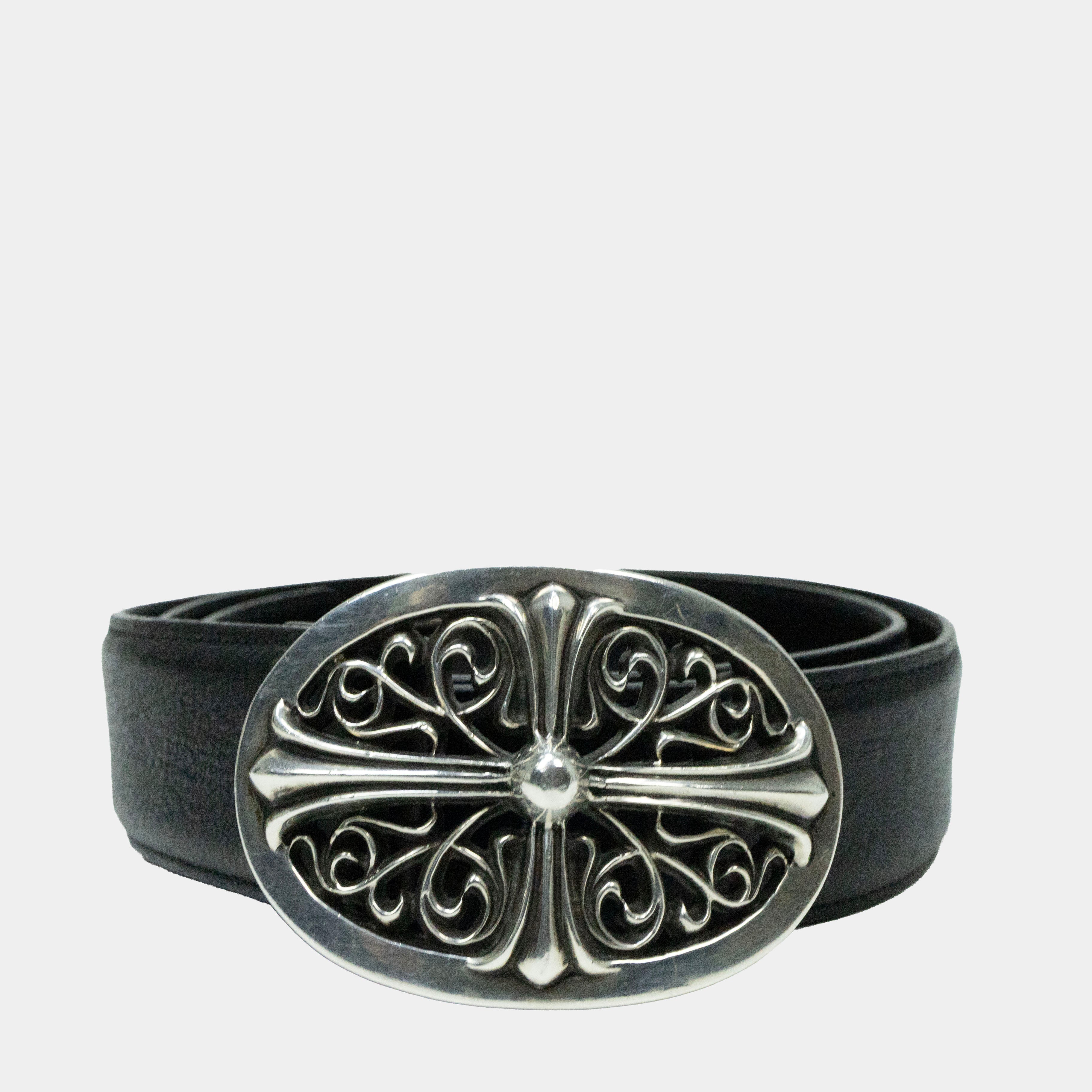 Chrome Hearts Classic .925 Silver Oval Keeper Buckle Leather Belt (Strap 1.5")