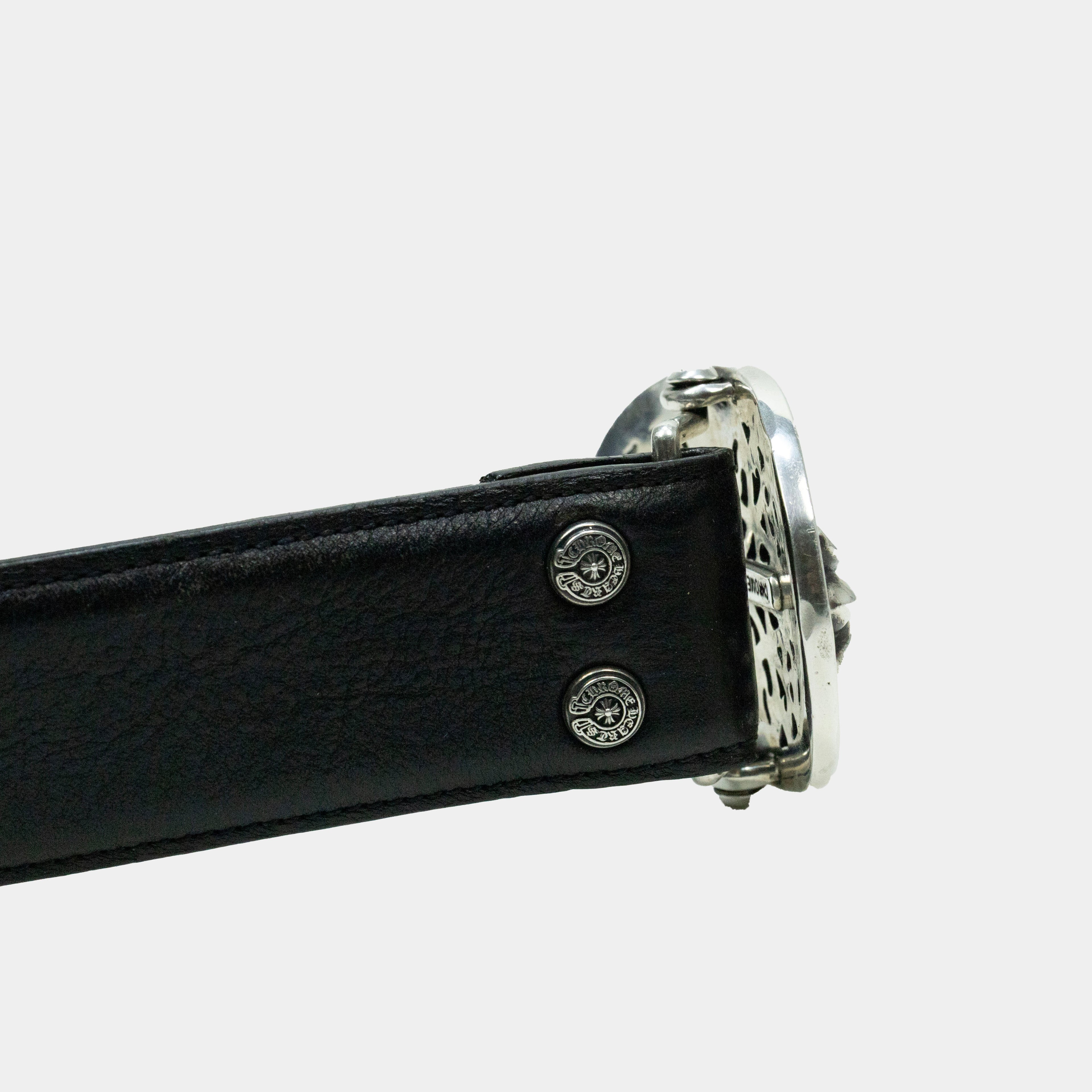 Chrome Hearts Classic .925 Silver Oval Keeper Buckle Leather Belt (Strap 1.5")