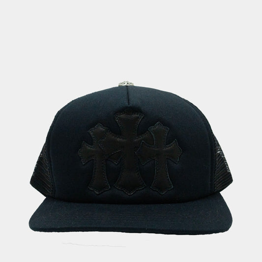 Chrome Hearts Triple Leather Cemetery Cross Trucker Hat