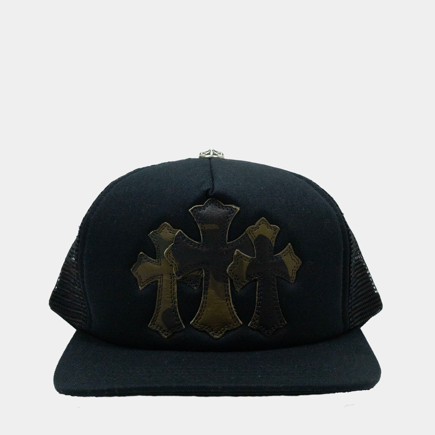 Chrome Hearts Triple Leather Cemetery Cross Trucker Hat