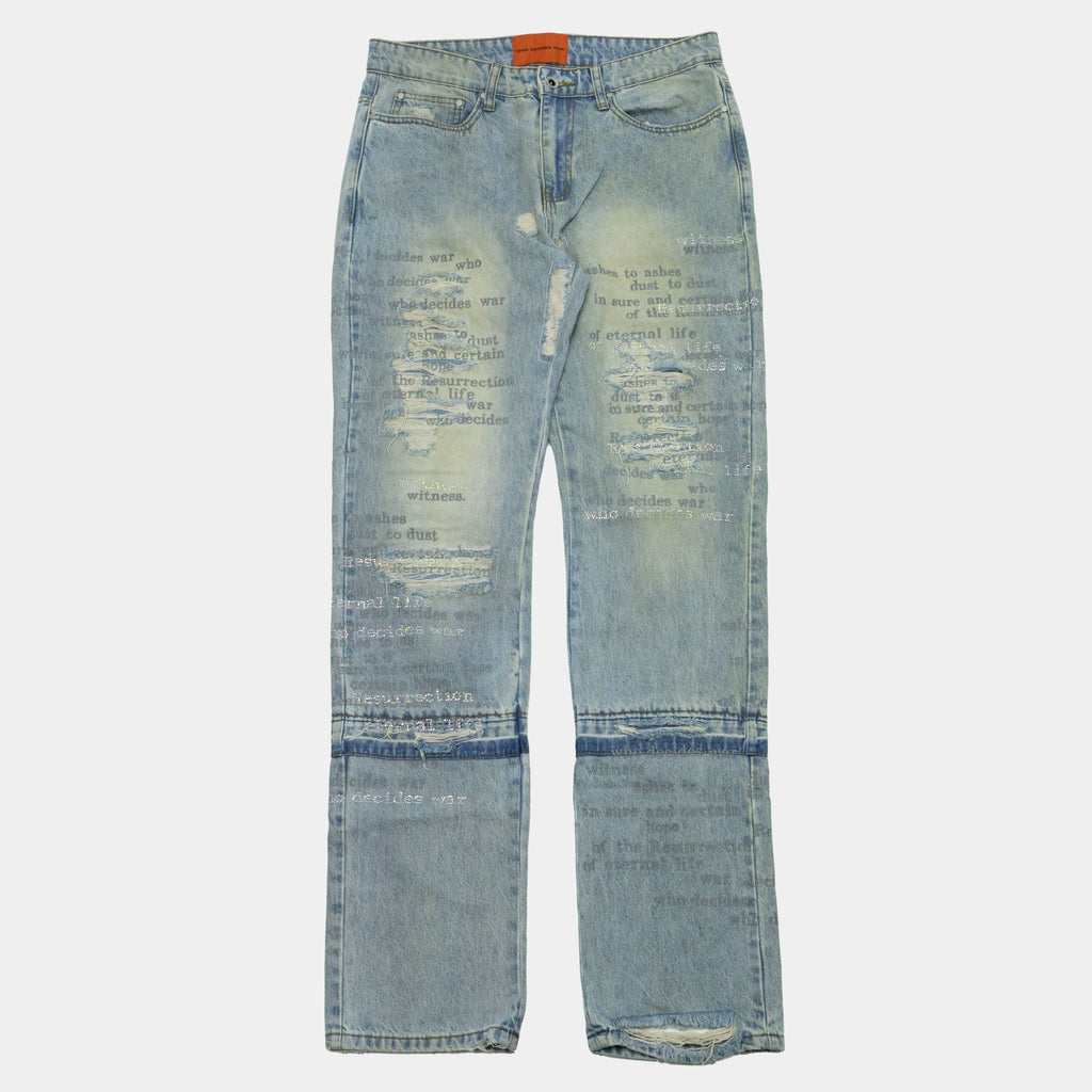 Who Decides War Scripture Denim Jeans